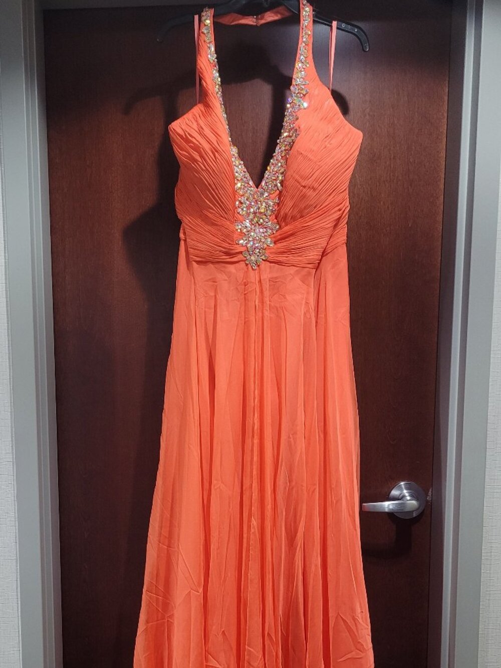 Mac Duggal 64760F Size 22W Hot Coral Orange/Pink Prom Dress